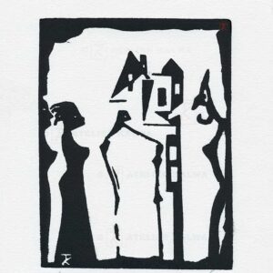 Holzschnitt von Thomas Kalwa - Was ist da los